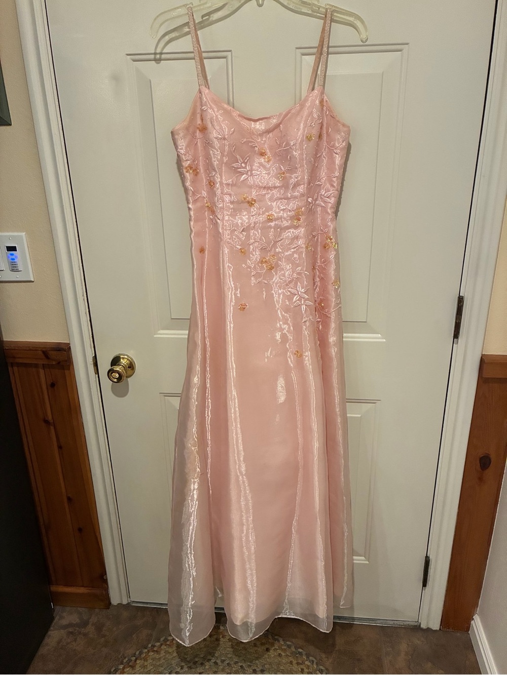 Beaded Pink Satin Sleeveless Floral Party Dress